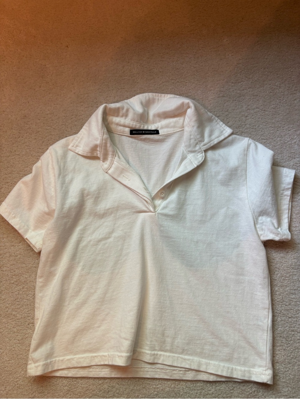 Brandy Melville Off-White Cropped Polo Top